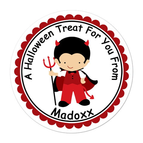 Boy Devil Costume Personalized Halloween Sticker