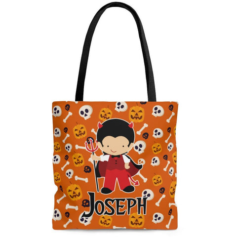 Personalized Halloween Trick Or Treat Bag, Kids Halloween Tote Bag - Boy Devil Costume