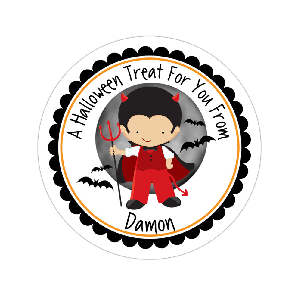 Devil Boy Costume Personalized Sticker Halloween Stickers - INKtropolis
