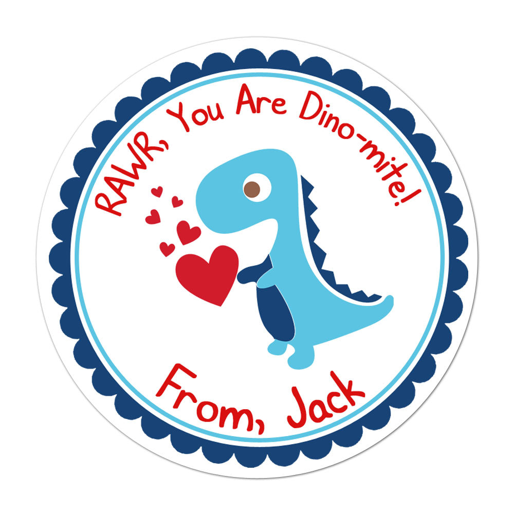 Dinosaur Dino-mite Personalized Valentines Day Sticker