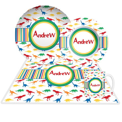 Personalized Dinosaur Plate, Bowl, Mug, Placemat Set - Choose Your Pieces