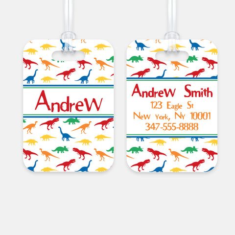 Personalized Dinosaur Luggage Tag, Kids Backpack Tag