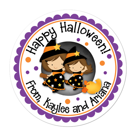 Twin Sisters Witches Personalized Halloween Sticker