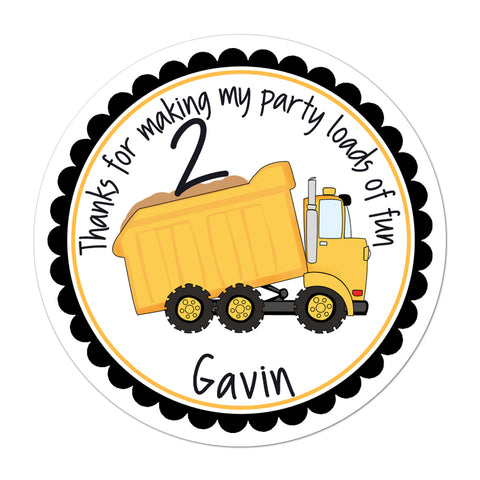 Dump Truck Personalized Birthday Favor Sticker