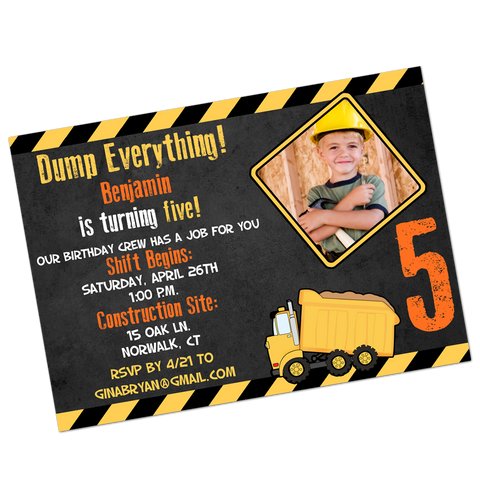 Construction Party Digital Birthday Invitation