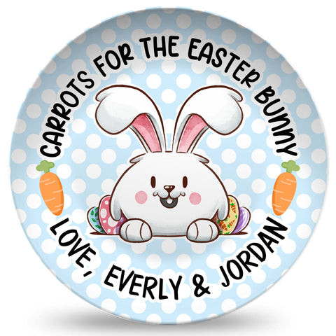 Personalized Carrots For The Easter Bunny Plate - Blue Polka Dots