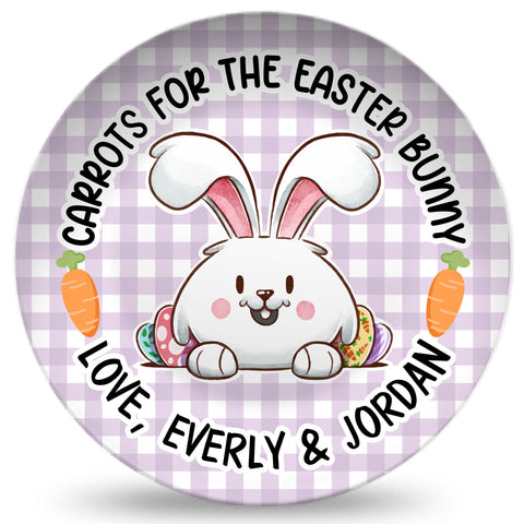Personalized Carrots For The Easter Bunny Plate - Purple Gingham