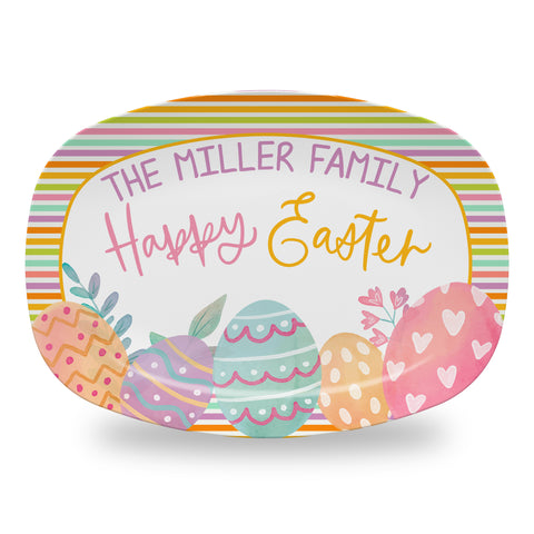 Personalized Easter Platter, Serving Tray - Watercolor Easter Eggs