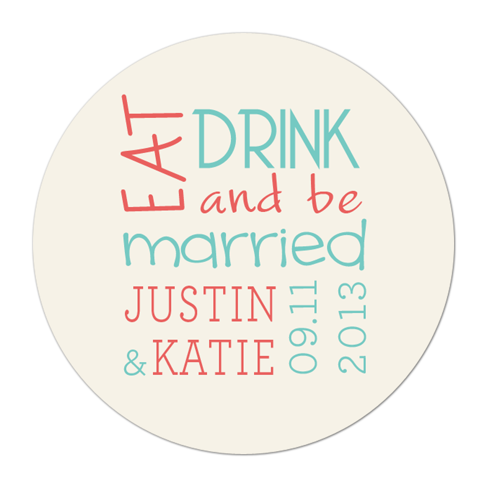 Eat Drink and Be Married Modern Personalized Sticker Wedding Stickers - INKtropolis