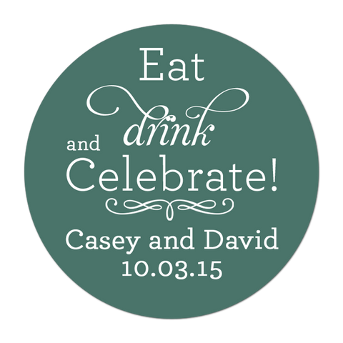 Eat Drink and Celebrate Personalized Wedding Favor Sticker