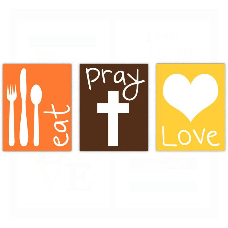 Eat Pray Love Kitchen Artwork Decor, Poster, Print, Framed or Canvas - Set of 3 kitchen art - INKtropolis