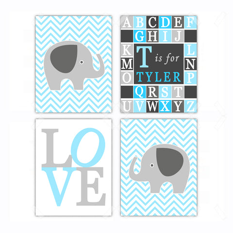 Elephant Love Nursery Wall Art - Set of 4