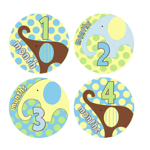 Little Elephants Baby Month Stickers