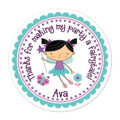 Black Haired Fairy Personalized Birthday Favor Sticker
