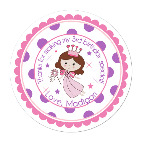 Fairy Princess Polka Dot Personalized Birthday Favor Sticker