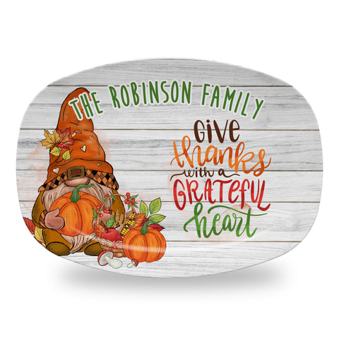 Personalized Thanksgiving Platter, Serving Tray - Thankful Gnome