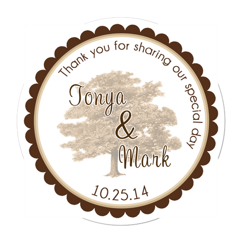 Oak Tree Personalized Wedding Favor Sticker