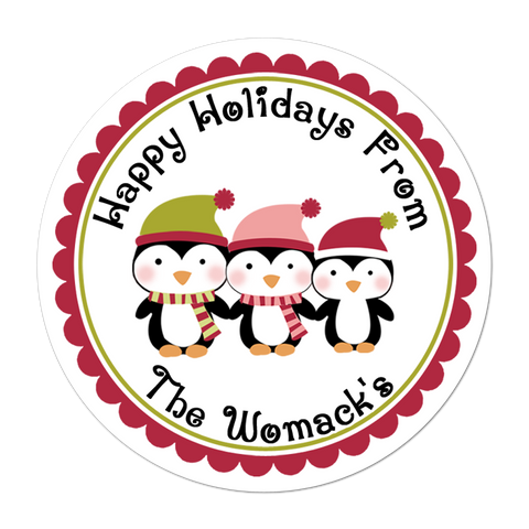 Family of Penguins Personalized Holiday Gift Sticker