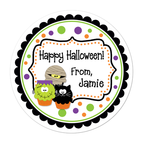 Halloween Cupcakes Fancy Frame Personalized Halloween Sticker