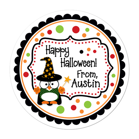 Wizard Owl Fancy Fame Personalized Halloween Sticker