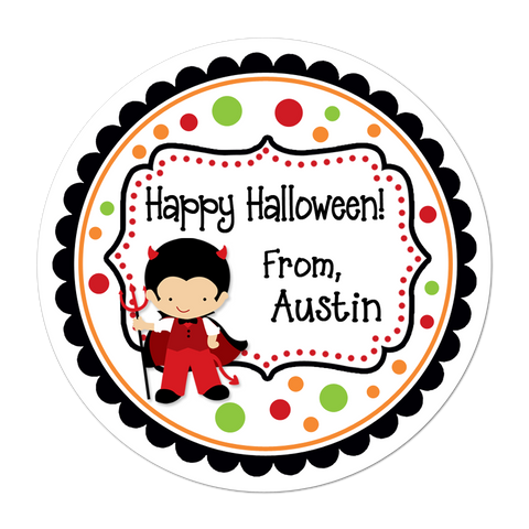 Devil Boy Fancy Frame Personalized Halloween Sticker