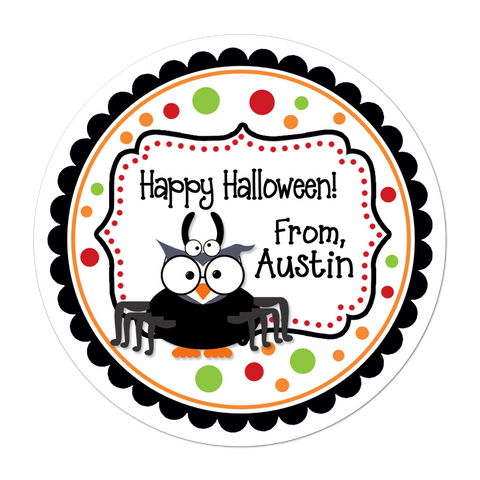 Spider Owl Fancy Frame Personalized Halloween Sticker