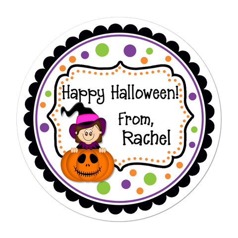 Witch Pumpkin Fancy Frame Personalized Halloween Sticker