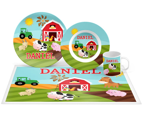 Personalized Boy Farm Plate, Bowl, Mug, Placemat Set - Choose Your Pieces