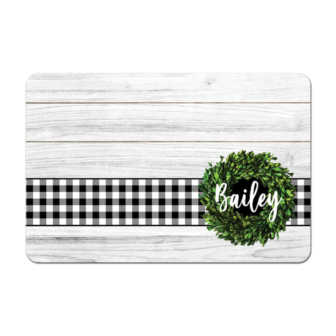 Personalized Pet Food Placemat - Farmhouse Buffalo Plaid