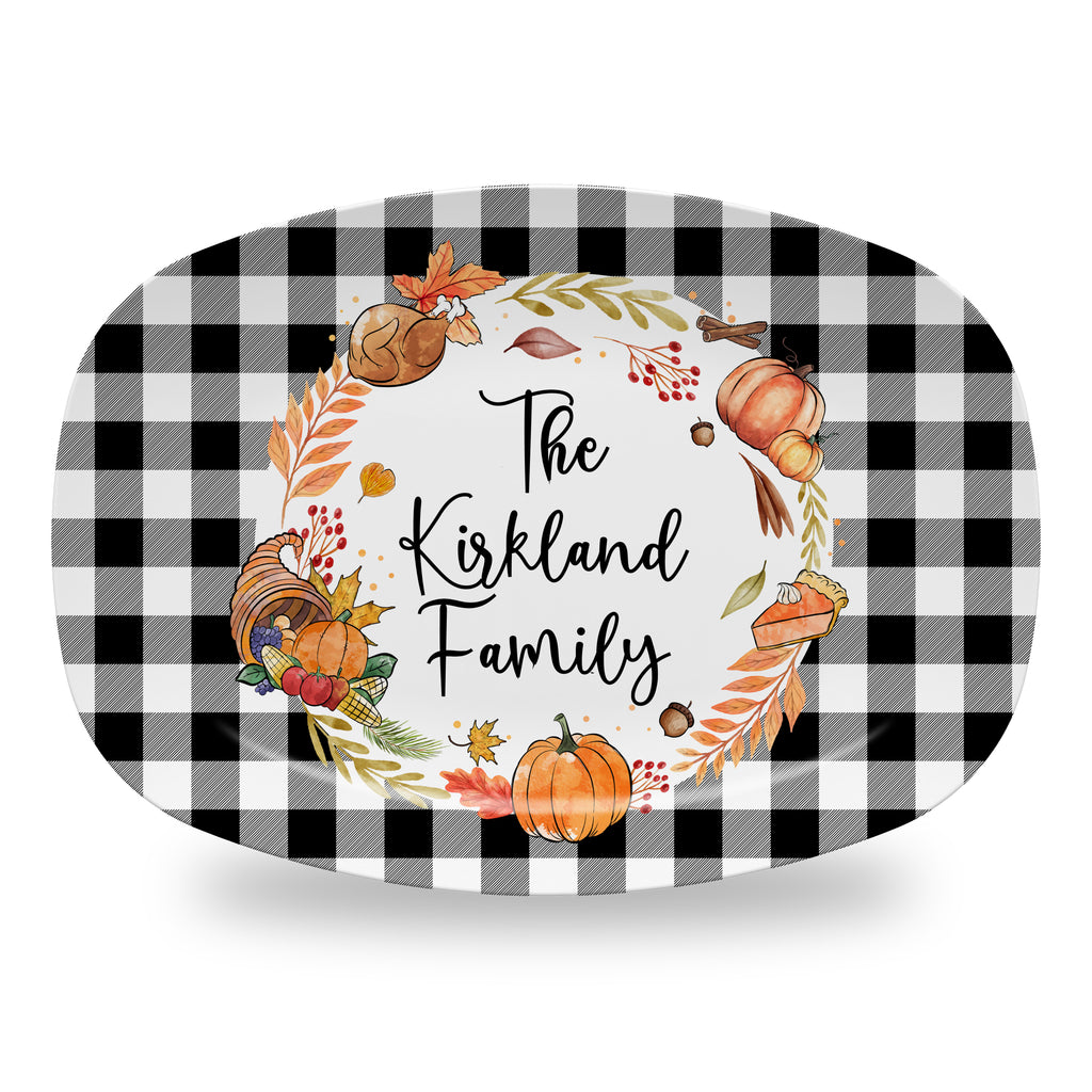 Personalized Thanksgiving Platter, Serving Tray - Autumn Wreath