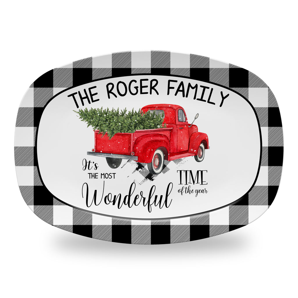 Personalized Christmas Holiday Platter, Serving Tray - Farmhouse Truck