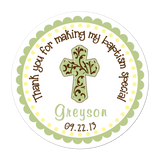 Green Filigree Cross Personalized Sticker Birthday Stickers - INKtropolis
