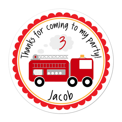 Fire Engine Personalized Birthday Favor Sticker