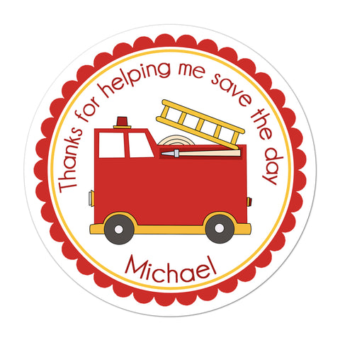 Chubby Fire Truck Personalized Birthday Favor Sticker