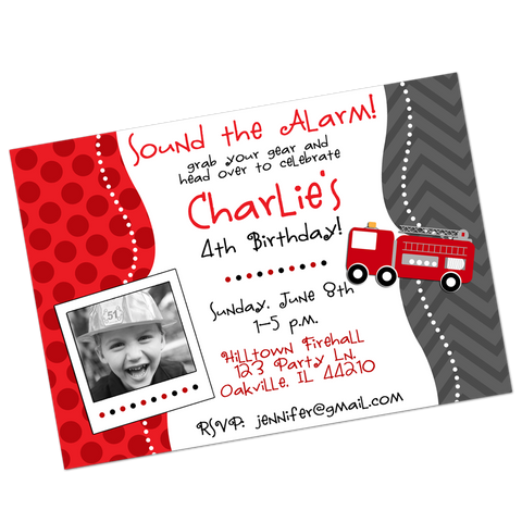 Fire Engine Digital Birthday Invitation