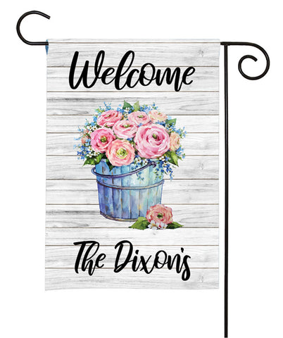 Personalized Garden Flag - Bucket Of Roses