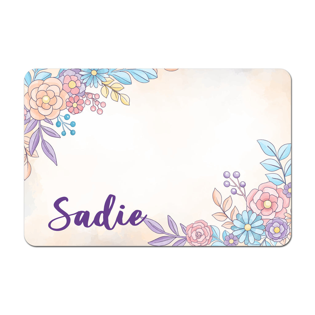 Personalized Pet Food Placemat - Watercolor Floral