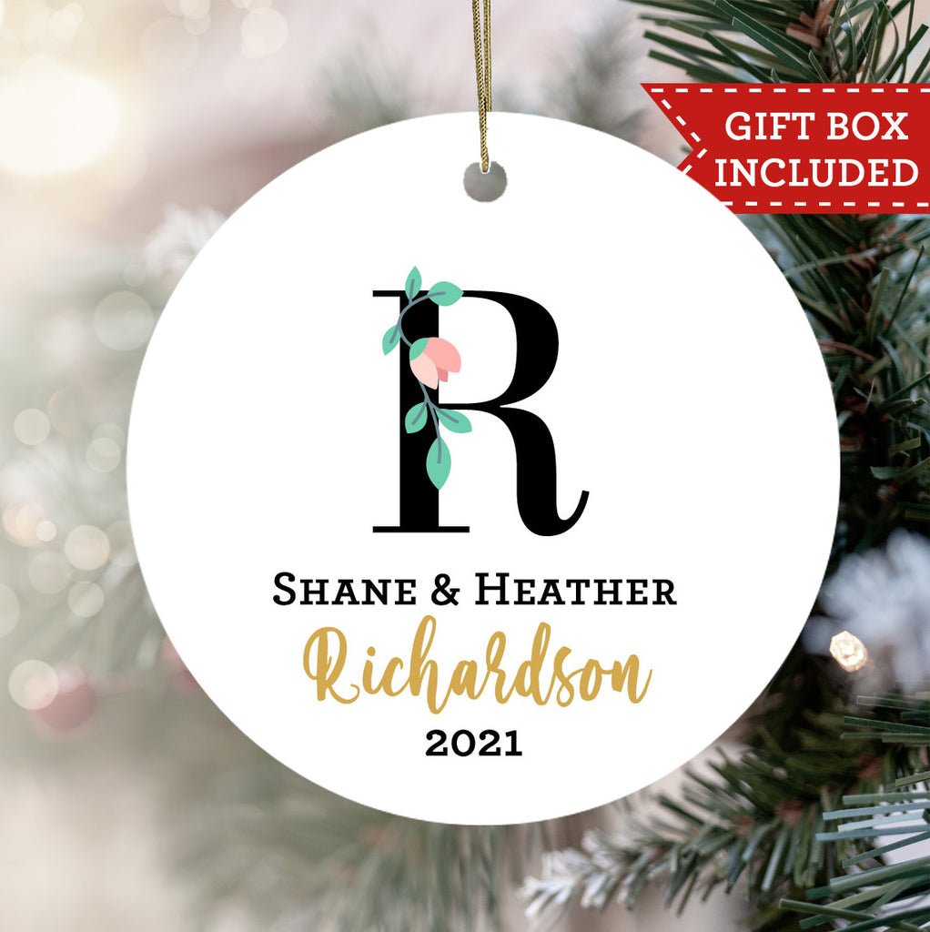 Personalized Our First Christmas Married Ornament - Floral Monogram