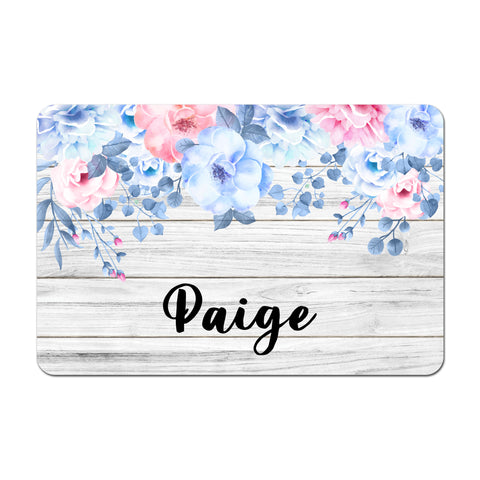 Personalized Pet Food Placemat - Pink and Blue Floral