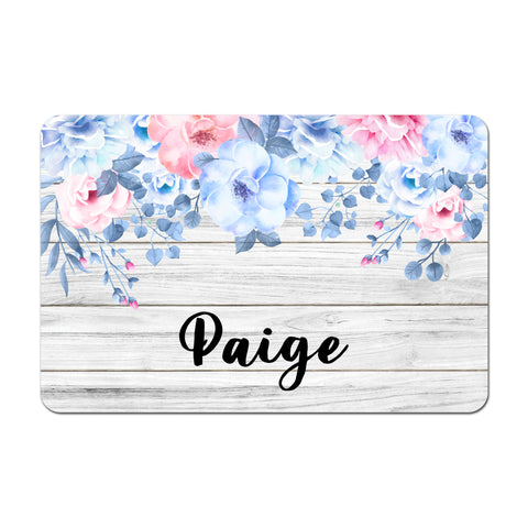 Personalized Pet Food Placemat - Pink and Blue Floral