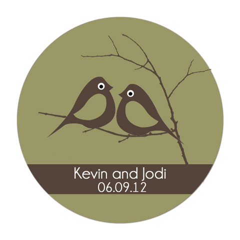 Folk Art Love Birds Personalized Wedding Favor Sticker