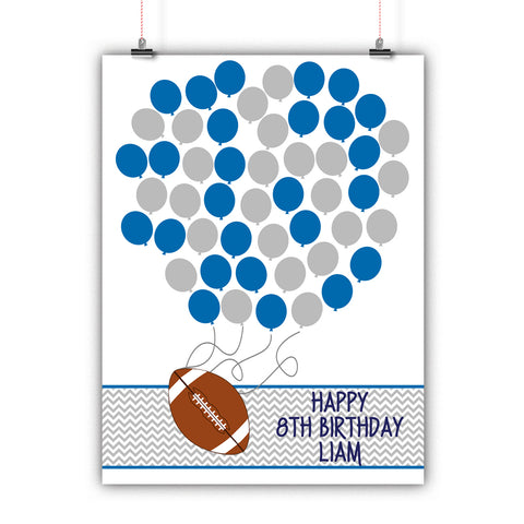 Personalized Birthday Guest Book Alternative - Football Balloons - Customized Poster, Print, Framed or Canvas, 50 Signatures