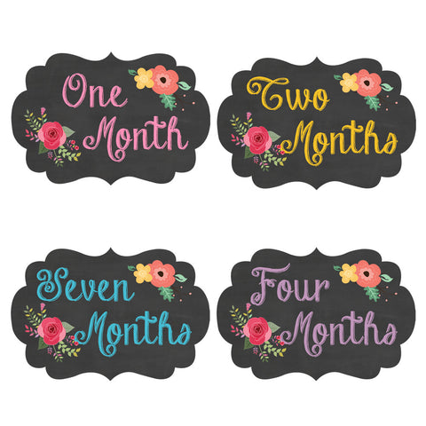 Chalkboard Floral Fancy Frame Baby Month Stickers - Frame Shaped