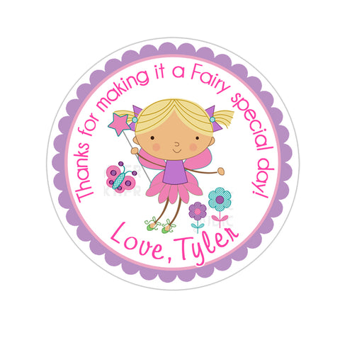 Blonde Hair Garden Fairy Personalized Birthday Favor Sticker