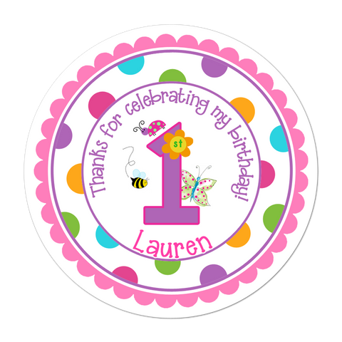 Garden Party Polka Dot Personalized Birthday Favor Sticker