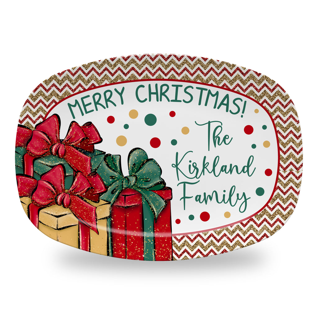 Personalized Christmas Holiday Platter, Serving Tray - Presents