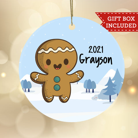 Personalized Kids Kawaii Gingerbread Man Ornament