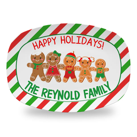 Personalized Christmas Holiday Platter, Serving Tray - Gingerbread Family