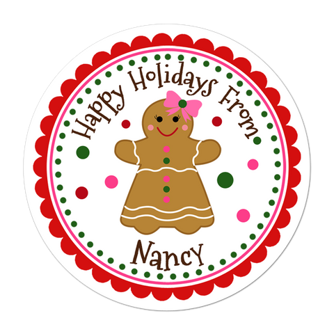 Gingerbread Girl Personalized Christmas Gift Sticker