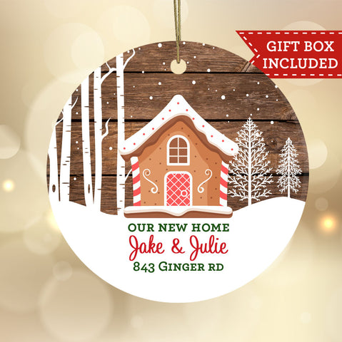 Personalized New Home Christmas Ornament - Rustic Gingerbread House